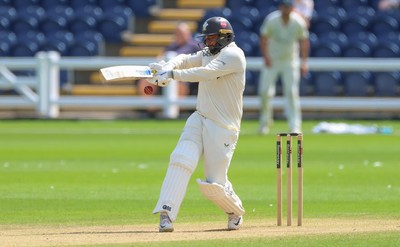 210626 - Glamorgan v Surrey, Rothesay County Championship Division 1- Ryan Patel of Surrey plays a shot
