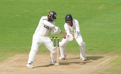 210626 - Glamorgan v Surrey, Rothesay County Championship Division 1- Ryan Patel of Surrey plays a shot