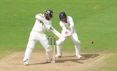 210626 - Glamorgan v Surrey, Rothesay County Championship Division 1- Ryan Patel of Surrey plays a shot