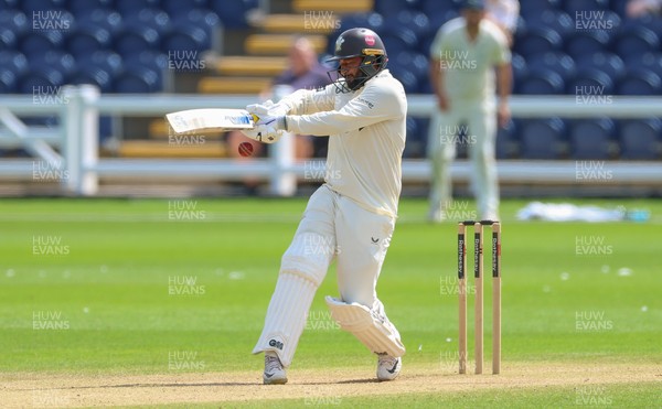 210626 - Glamorgan v Surrey, Rothesay County Championship Division 1- Ryan Patel of Surrey plays a shot