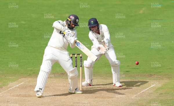 210626 - Glamorgan v Surrey, Rothesay County Championship Division 1- Ryan Patel of Surrey plays a shot
