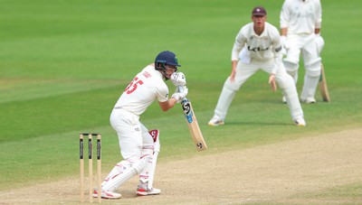 220626 - Glamorgan v Surrey, Rothesay County Championship Division 1- Asa Tribe of Glamorgan plays a shot
