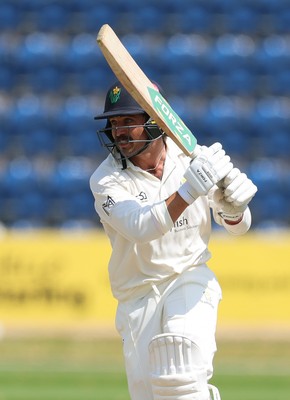 220626 - Glamorgan v Surrey, Rothesay County Championship Division 1- Kiran Carlson of Glamorgan plays a shot