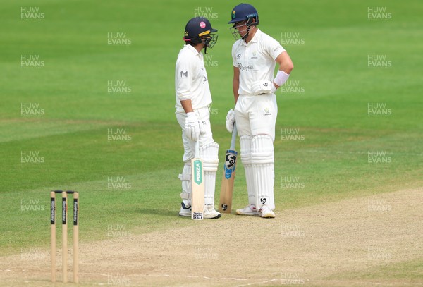 220626 - Glamorgan v Surrey, Rothesay County Championship Division 1- Kiran Carlson of Glamorgan  and Asa Tribe of Glamorgan during the final day