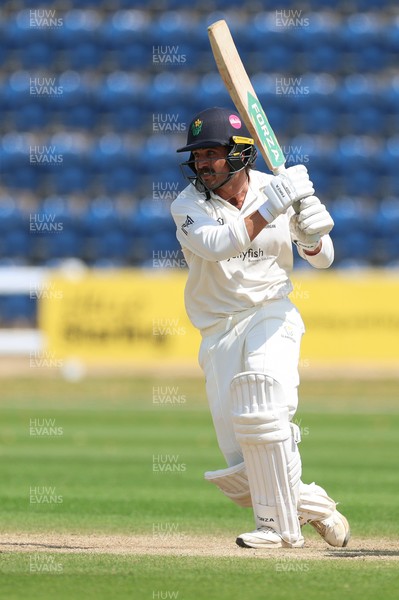 220626 - Glamorgan v Surrey, Rothesay County Championship Division 1- Kiran Carlson of Glamorgan plays a shot