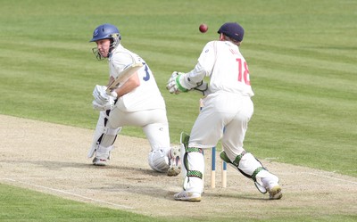 09.04.10 ... Glamorgan v Sussex, LV County Championship, SWALEC Stadium, Cardiff -  Sussex's Murray Goodwin plays his shot past Glamorgan wicket-keeper Mark Wallace 