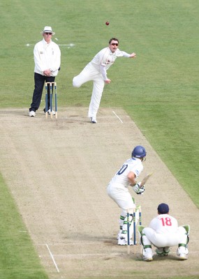 09.04.10 ... Glamorgan v Sussex, LV County Championship, SWALEC Stadium, Cardiff -  Glamorgans Robert Croft bowls to Sussex's Luke Wright 