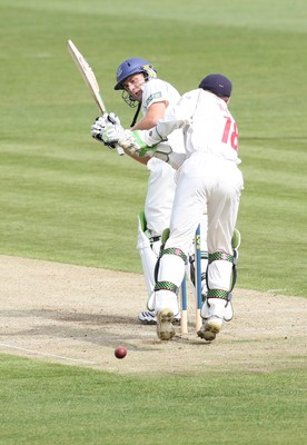 09.04.10 ... Glamorgan v Sussex, LV County Championship, SWALEC Stadium, Cardiff -  Sussex's Luke Wright plays his shot past Glamorgan wicket-keeper Mark Wallace 