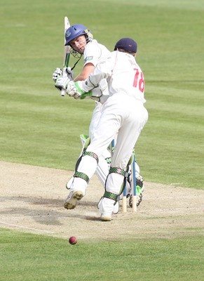 09.04.10 ... Glamorgan v Sussex, LV County Championship, SWALEC Stadium, Cardiff -  Sussex's Luke Wright plays his shot past Glamorgan wicket-keeper Mark Wallace 