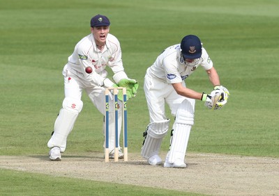 09.04.10 ... Glamorgan v Sussex, LV County Championship, SWALEC Stadium, Cardiff -  Sussex' s Andrew Hodd has a lucky escape as Glamorgans wicket-keeper Mark Wallace looks on 