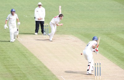 11.04.10 ... Glamorgan v Sussex, LV County Championship, SWALEC Stadium, Cardiff -  Glamorgan's James Harris bowls to Sussex's Michael Thornley 