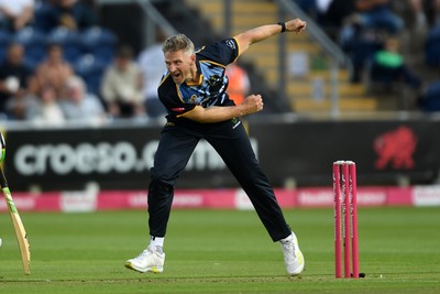 140625 - Glamorgan v Sussex - Vitality Blast - Timm Van Der Gugten of Glamorgan bowling