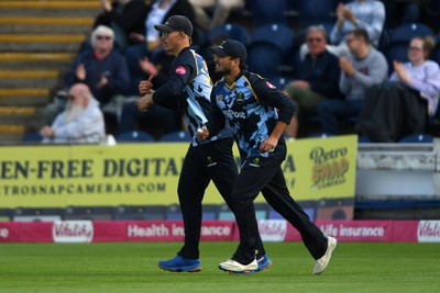 140625 - Glamorgan v Sussex - Vitality Blast - Asa Tribe of Glamorgan catches the ball to dismiss Harrison Ward of Sussex