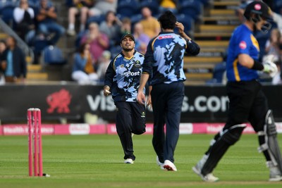 140625 - Glamorgan v Sussex - Vitality Blast - Kiran Carlson of Glamorgan catches the ball to dismiss Daniel Hughes of Sussex