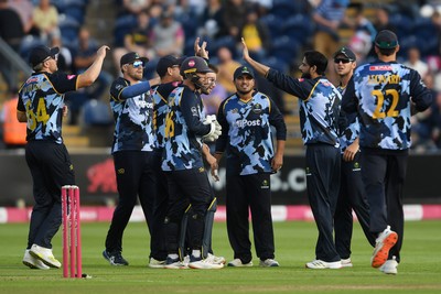 140625 - Glamorgan v Sussex - Vitality Blast - Kiran Carlson of Glamorgan catches the ball to dismiss Daniel Hughes of Sussex