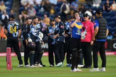 140625 - Glamorgan v Sussex - Vitality Blast - Kiran Carlson of Glamorgan catches the ball to dismiss Daniel Hughes of Sussex