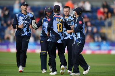 140625 - Glamorgan v Sussex - Vitality Blast - Mason Crane of Glamorgan bowls the ball to dismiss Tom Alsop of Sussex