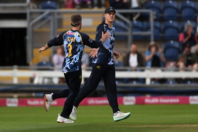 140625 - Glamorgan v Sussex - Vitality Blast - Ben Kellaway of Glamorgan catches the ball to dismiss Nathan McAndrew of Sussex