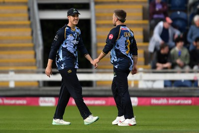 140625 - Glamorgan v Sussex - Vitality Blast - Ben Kellaway of Glamorgan catches the ball to dismiss Nathan McAndrew of Sussex