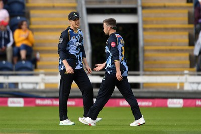 140625 - Glamorgan v Sussex - Vitality Blast - Ben Kellaway of Glamorgan catches the ball to dismiss Nathan McAndrew of Sussex