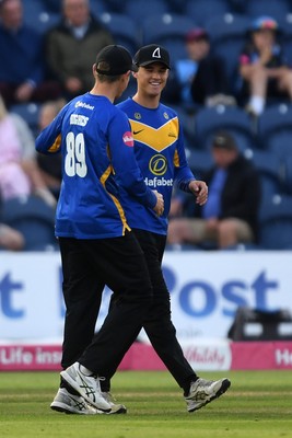 140625 - Glamorgan v Sussex - Vitality Blast - Henry Crocombe of Sussex bowls the ball to dismiss Kiran Carlson of Glamorgan