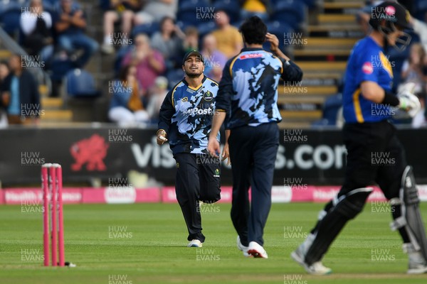 140625 - Glamorgan v Sussex - Vitality Blast - Kiran Carlson of Glamorgan catches the ball to dismiss Daniel Hughes of Sussex
