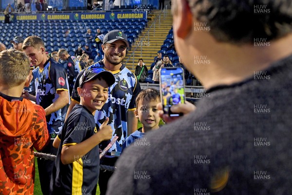140625 - Glamorgan v Sussex - Vitality Blast - Kiran Carlson of Glamorgan with fans at full time