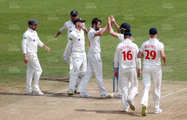 150622 - Glamorgan v Sussex - LV= County Championship - Division Two - Michael Neser of Glamorgan celebrates bowling out Danial Ibrahim for LBW