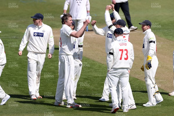 160421 - Glamorgan v Sussex - LV= County Championship - Michael Hogan of Glamorgan successfully appeals for the wicket of Tom Haines