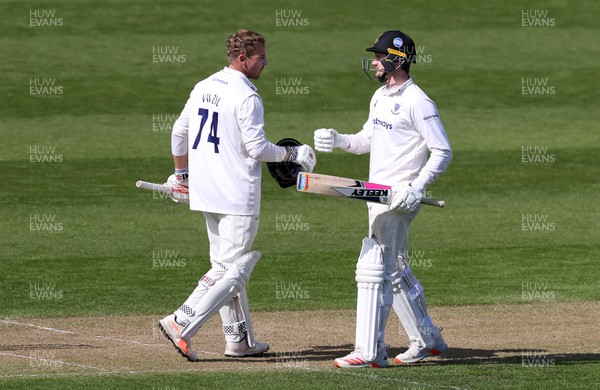 160421 - Glamorgan v Sussex - LV= County Championship - Stiaan van Zyl of Sussex after hitting his 100 runs with George Garton
