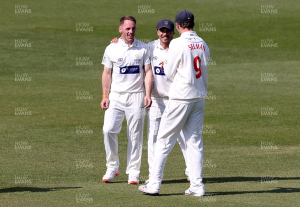 180421 - Glamorgan v Sussex - LV= County Championship - David Lloyd of Glamorgan celebrates after Stiaan van Zyl is caught by Chris Cooke