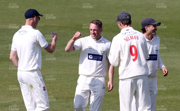 180421 - Glamorgan v Sussex - LV= County Championship - David Lloyd of Glamorgan celebrates after Stiaan van Zyl is caught by Chris Cooke