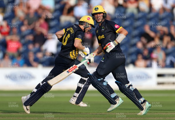 230623 - Glamorgan v Sussex - Vitality T20 Blast - Sam Northeast and Will Smale of Glamorgan batting