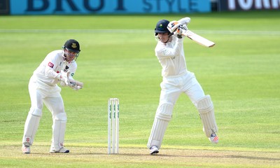 230816 - Glamorgan v Sussex - Specsavers County Championship -Owen Morgan of Glamorgan hits a shot