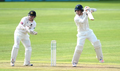 230816 - Glamorgan v Sussex - Specsavers County Championship -Owen Morgan of Glamorgan hits a shot