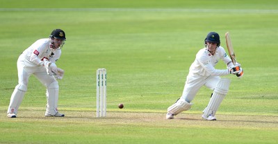 230816 - Glamorgan v Sussex - Specsavers County Championship -Owen Morgan of Glamorgan hits a shot