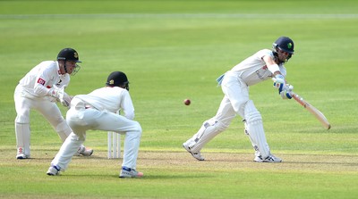 230816 - Glamorgan v Sussex - Specsavers County Championship -Mark Wallace of Glamorgan hits a shot