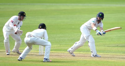 230816 - Glamorgan v Sussex - Specsavers County Championship -Mark Wallace of Glamorgan hits a shot