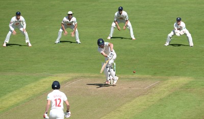 230816 - Glamorgan v Sussex - Specsavers County Championship -Graham Wagg of Glamorgan hits a shot