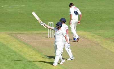 230816 - Glamorgan v Sussex - Specsavers County Championship -Graham Wagg of Glamorgan celebrates his half century