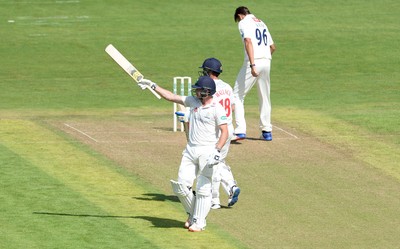 230816 - Glamorgan v Sussex - Specsavers County Championship -Graham Wagg of Glamorgan celebrates his half century