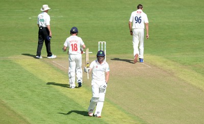 230816 - Glamorgan v Sussex - Specsavers County Championship -Graham Wagg of Glamorgan celebrates his half century