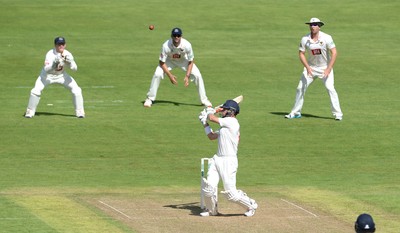 230816 - Glamorgan v Sussex - Specsavers County Championship -Mark Wallace of Glamorgan hits a shot