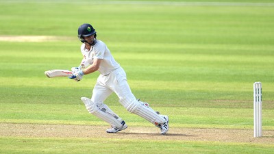 230816 - Glamorgan v Sussex - Specsavers County Championship -Mark Wallace of Glamorgan hits a shot