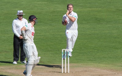 260816 - Glamorgan v Sussex, Specsavers County Championship, Division 2 - Timm van der Gugten of Glamorgan bowls