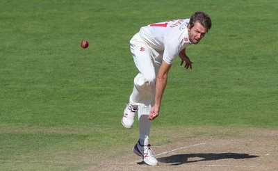 260816 - Glamorgan v Sussex, Specsavers County Championship, Division 2 - Michael Hogan of Glamorgan bowls