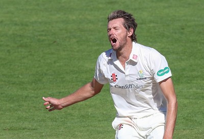 260816 - Glamorgan v Sussex, Specsavers County Championship, Division 2 - Michael Hogan of Glamorgan reacts after just missing the chance to take a wicket