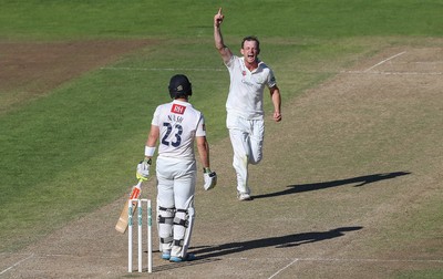 260816 - Glamorgan v Sussex, Specsavers County Championship, Division 2 - Graham Wagg of Glamorgan celebrates after Chris Nash of Sussex is caught out by Mark Wallace of Glamorgan