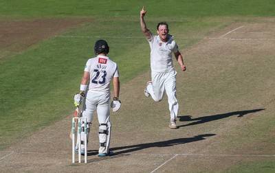 260816 - Glamorgan v Sussex, Specsavers County Championship, Division 2 - Graham Wagg of Glamorgan celebrates after Chris Nash of Sussex is caught out by Mark Wallace of Glamorgan