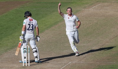 260816 - Glamorgan v Sussex, Specsavers County Championship, Division 2 - Graham Wagg of Glamorgan celebrates after Chris Nash of Sussex is caught out by Mark Wallace of Glamorgan